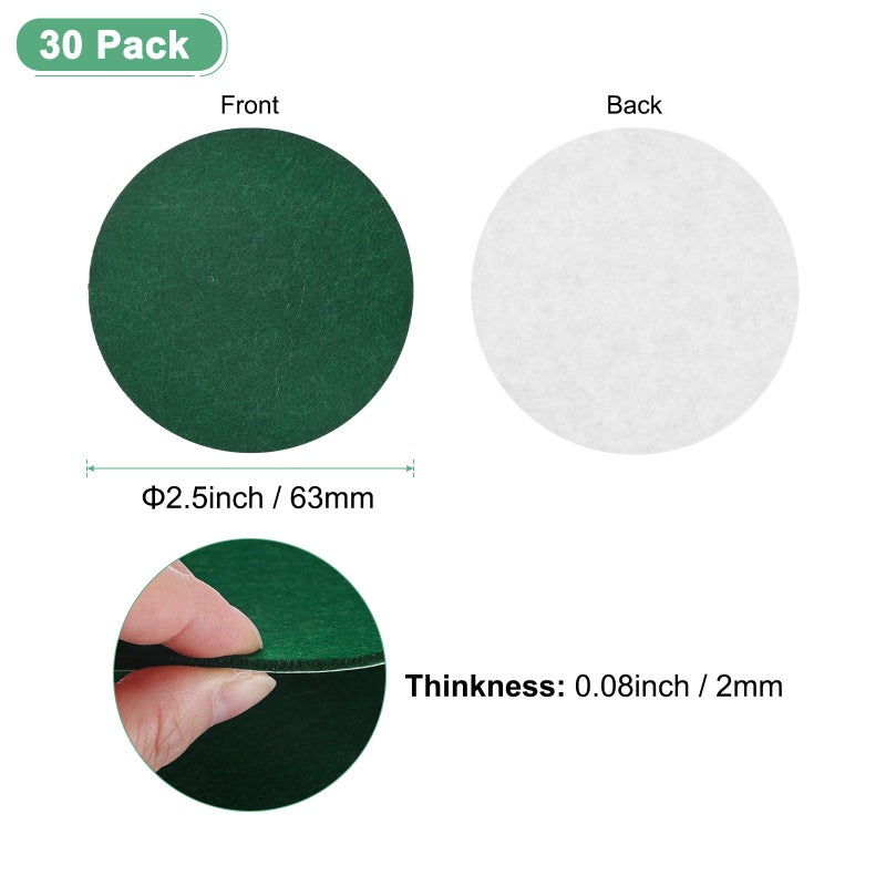 M METERXITY 30-Pack Lamp Base Felt, 2.5 Inch Dia. 2mm Thick Self Adhesive Round Fabric Felt Pads for Lamp/Furniture/DIY, Non-Slip Fiber Backed Patch Circles with Adhesive Backing [Green] - Image 3